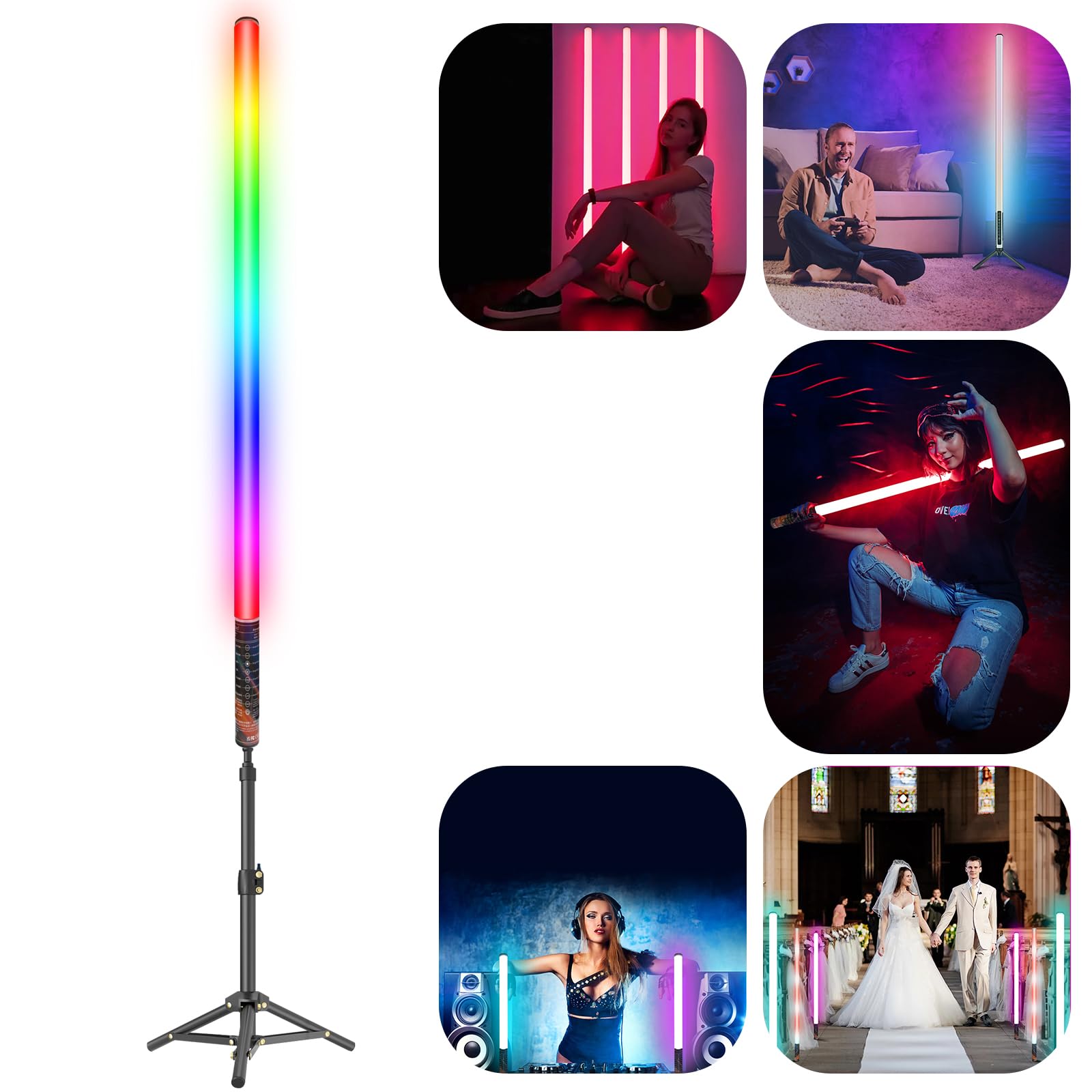 Generic Lampe Vidéo LED Portable RVB, Baguette Lumineuse Pour Photographie, 9 Couleurs Avec Trépied De 68 à 78,7 Et Télécommande, Réglable 3200K-5600K - Prix pas cher | CI
