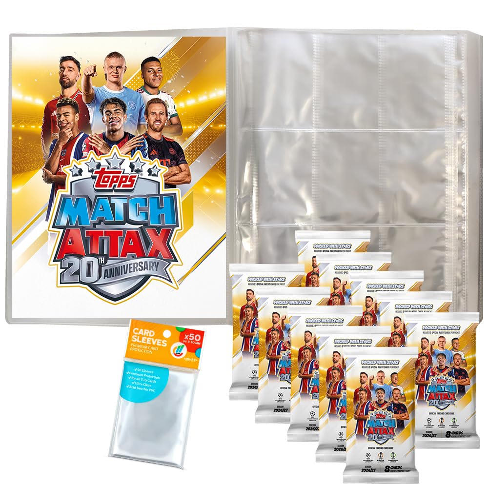 Bundle mit UCC Match Attax Champions League 2026/27 Trading Cards - 1 Leere Sammelmappe + 10 Booster + Exklusive Collect-it Hüllen