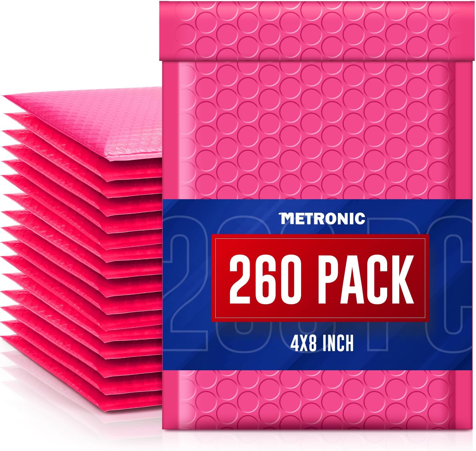 Metronic Small Bubble Mailers 4x8" 260 Pack Self Seal Padded Envelopes Usable Size 4x7" Thick Bubble Mailing Envelopes Pink Padded Mailer for Shipping Jewelry Makeup Mailers