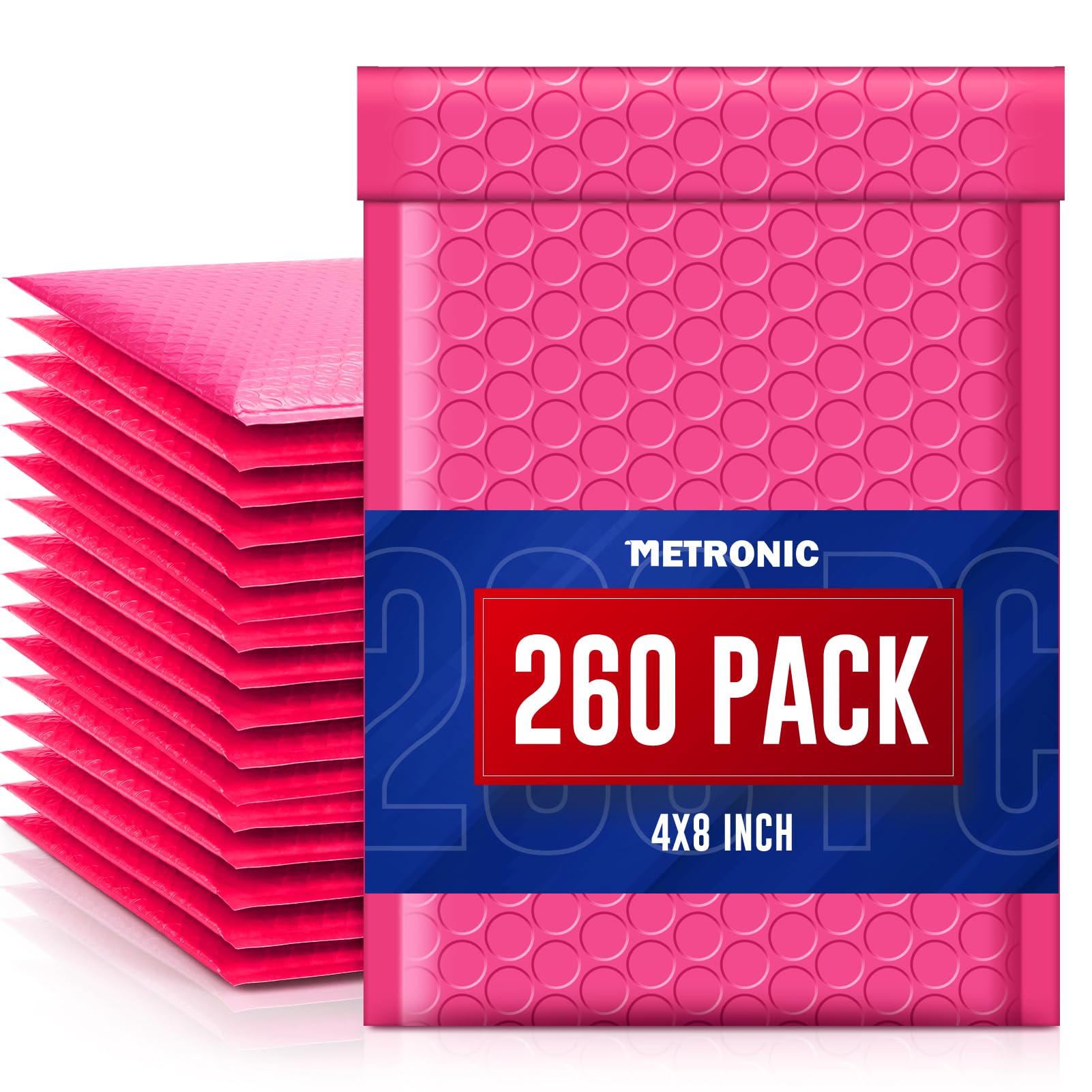 Metronic Small Bubble Mailers 4x8" 260 Pack Self Seal Padded Envelopes Usable Size 4x7" Thick Bubble Mailing Envelopes Pink Padded Mailer for Shipping Jewelry Makeup Mailers