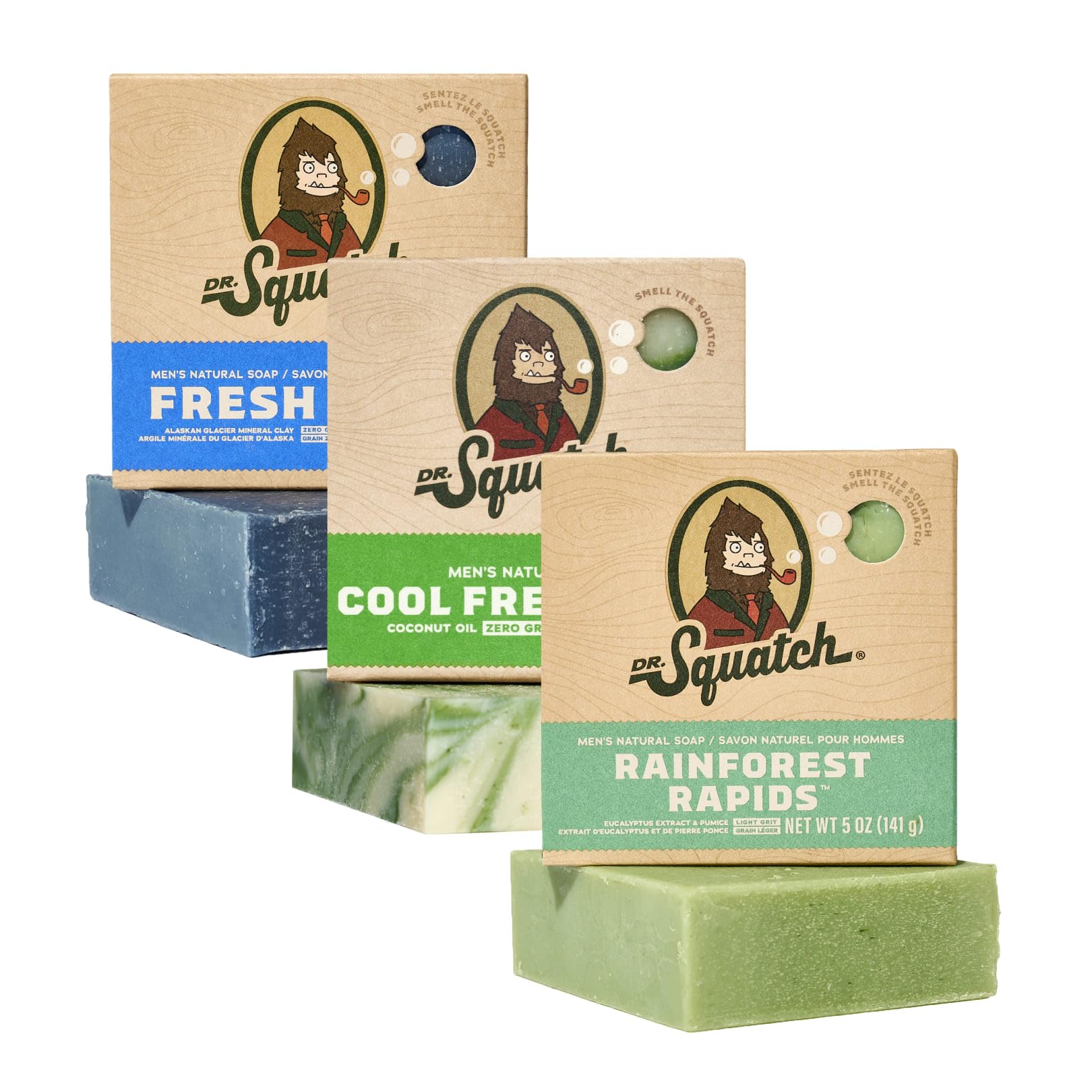 Dr. Squatch Natural Men’s Bar Soap, Cold Process Body Soap Bar with Natural Oils, Gifts for Men, Fresh Falls