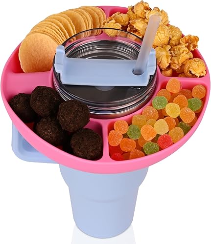 Stanley - Tazón de aperitivos para vaso Stanley de 40 onzas con asa, bandeja dividida reutilizable de silicona, recipientes para almacenamiento de