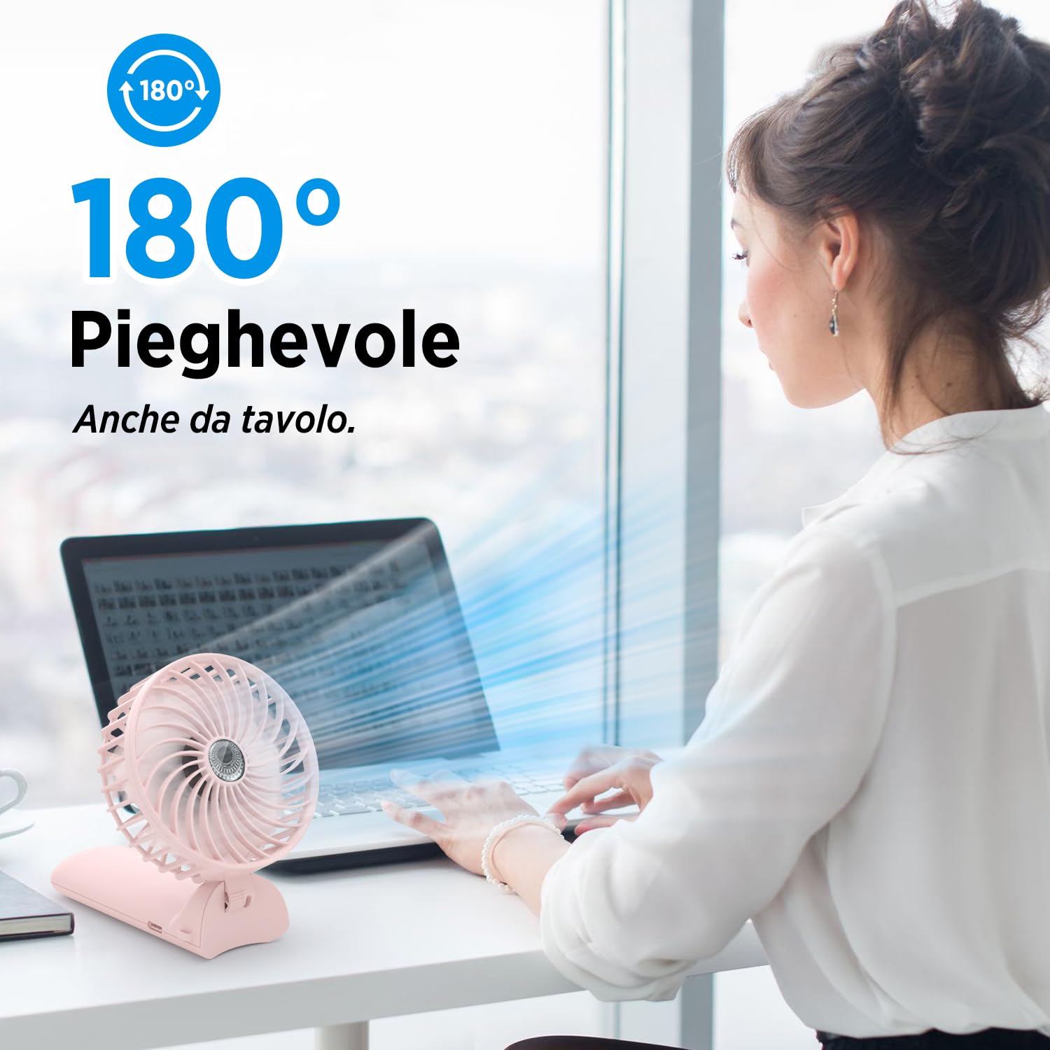 Lepwings Ventilatore Portatile, Mini Ventilatore USB Ricaricabile con 4 Velocità e 16h di Autonomia, Silenzioso e Pieghevole, Ventilatore da Collo per Casa, Ufficio, Viaggio, Estate – Bianco