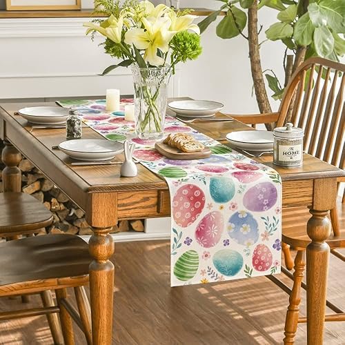 Miniatura 4 de Bonito camino de bandera de mesa de color conejo de Pascua de 13 x 72 pulgadas, decoración de bandera de mesa de fiesta de Pascua para el hogar,