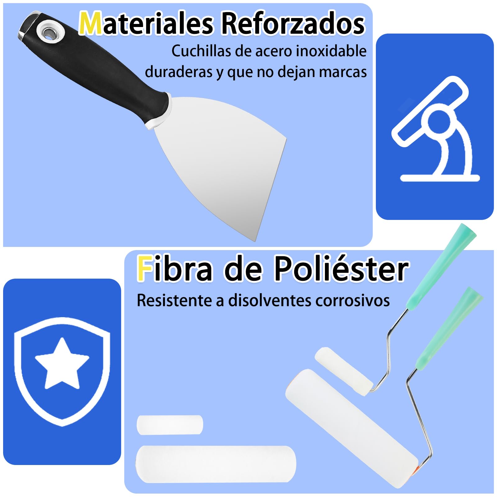 VKE kit de Herramientas de Autonivelación de Cemento, Rodillo de Púas Autonivelante 11mm, Varilla Mezcladora Taladro 40cm, Zapatos con Pinchos Para Cesped 30mm,Rascador de Acero,Palo Telescopico162cm