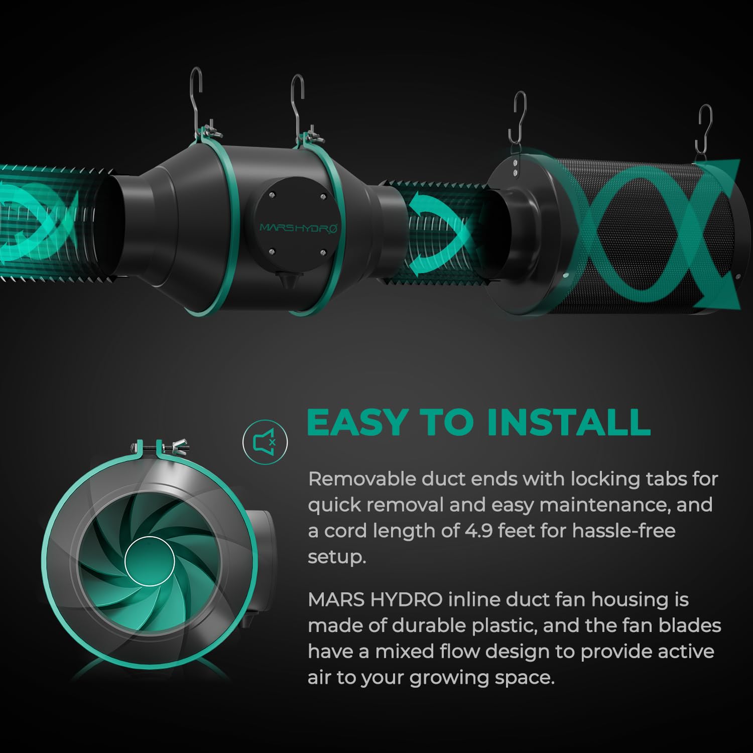 MARS HYDRO Smart Kit complet de tente de culture Pro 60 x 60 x 160 cm pour culture en intérieur | 150 W FC1500 APP Lampe LED à spectre complet 2000D haute réflectivité Grow Tent Kit de ventilation automatique avec iControl