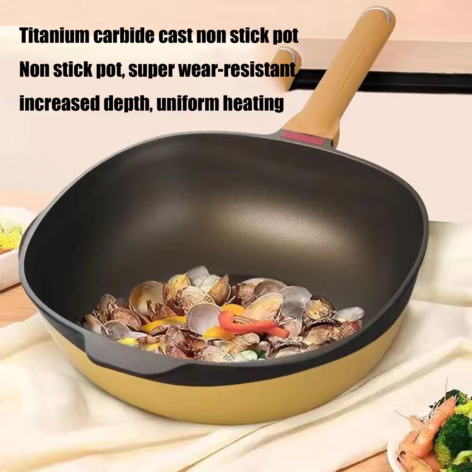 Regulacja temperatury Nonstick Wok, Odporność na wysoką temperaturę Kuchenka ceramiczna ze stopu tytanu Szybkie przewodzenie ciepła dla 2-6 osób (żółty)