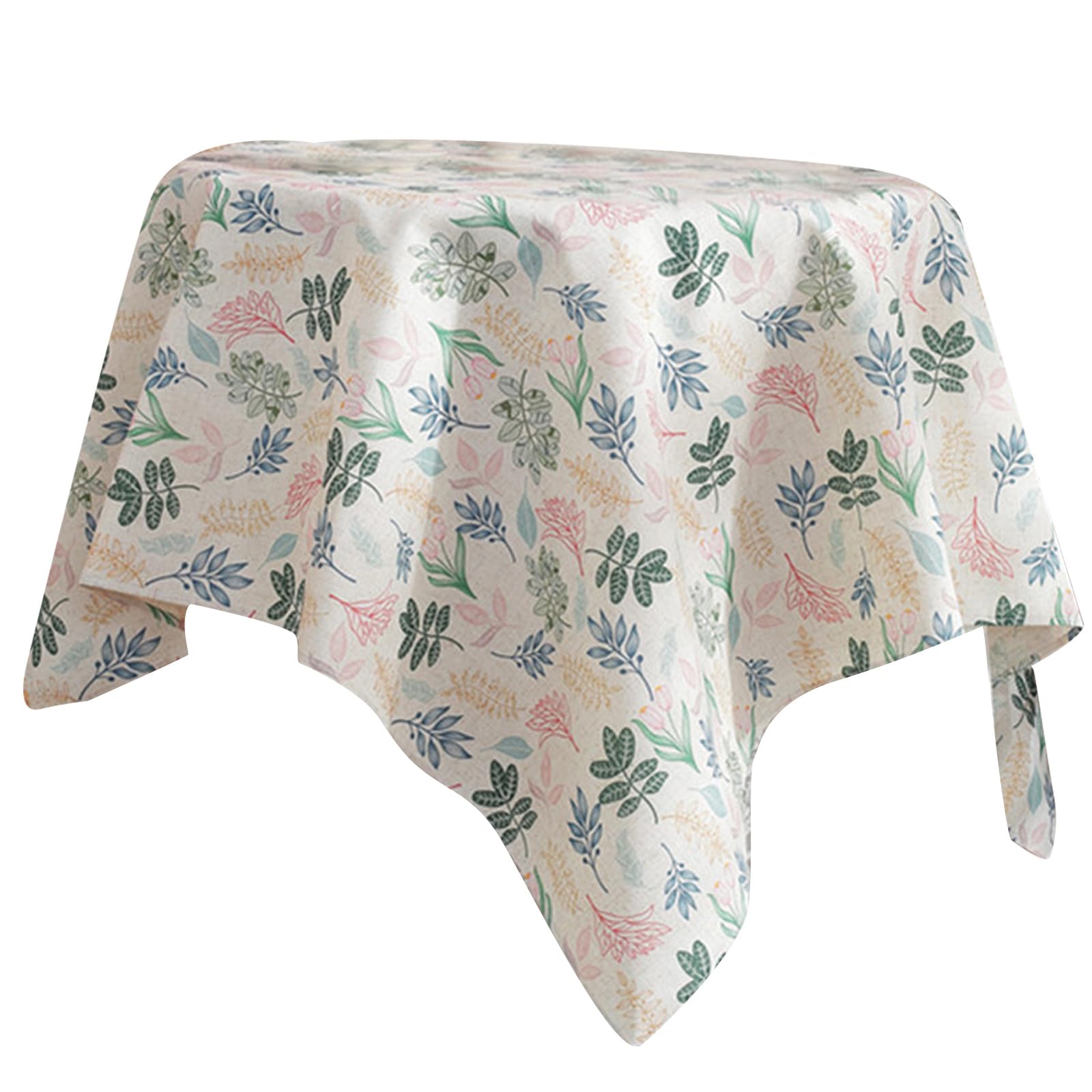 Elnwnnkc Linen Tablecloth with Green Print Table Cover Washable for Coffee Table Cloth Home Decoration Cotton Linen Tablecloth