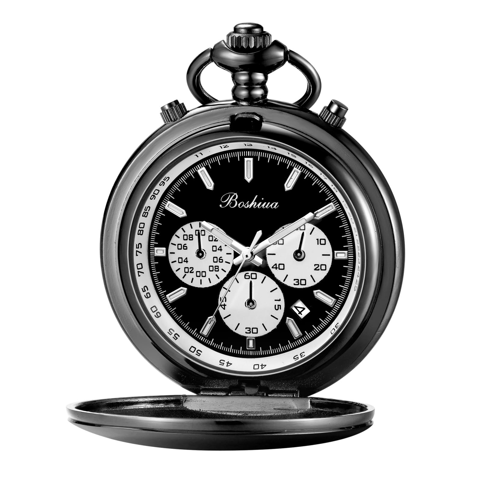 BOSHIYA Orologio da tasca al quarzo liscio da uomo, multifunzionale, cronografo, classico, vintage, per uomo e donna, con catena, regalo di Natale, laurea, compleanno, festa del papà,