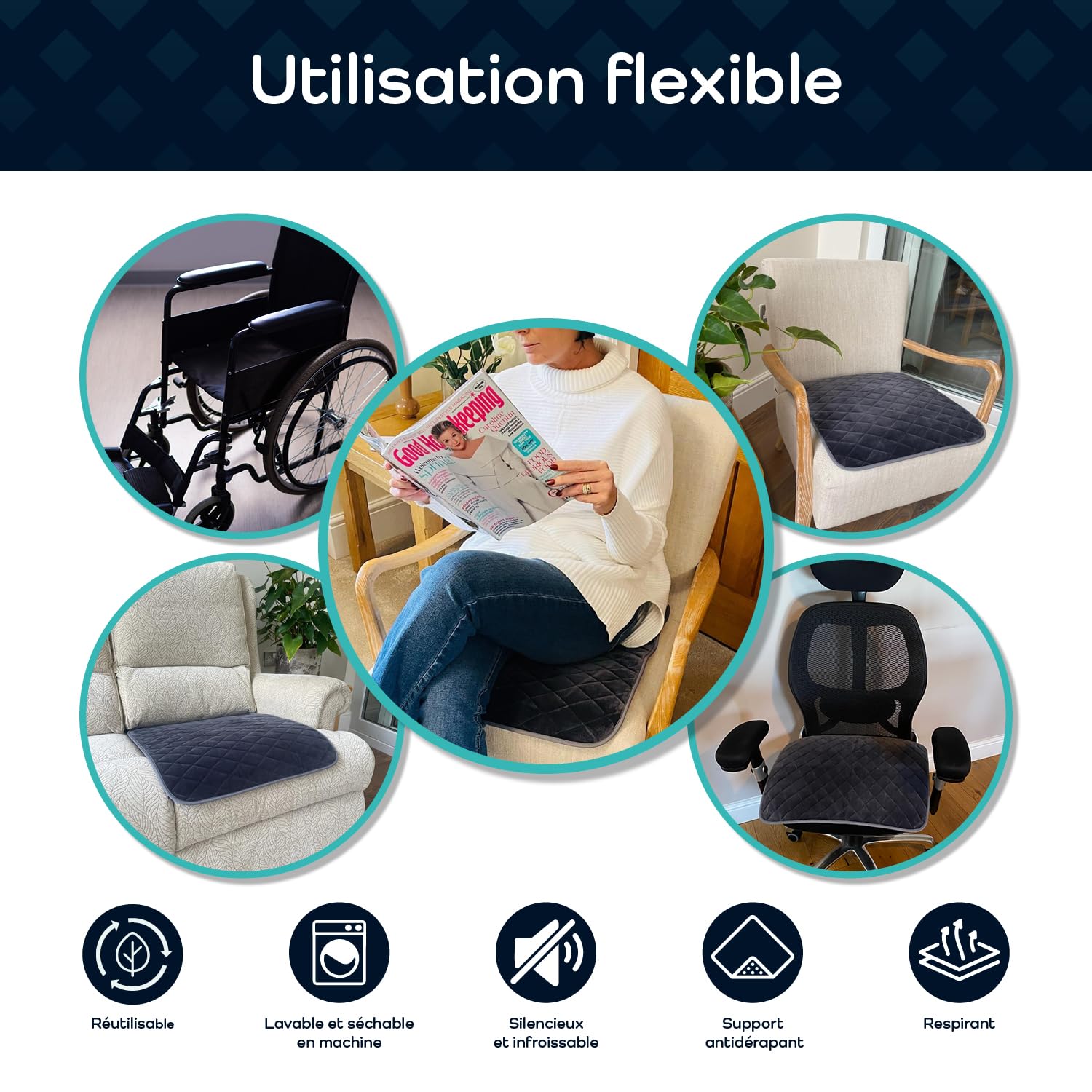 Protège siège imperméable | Protège siège Lavable de première qualité pour Les Adultes souffrant d'incontinence | Convient aux fauteuils roulants, Les canapés, Les chaises | Gris (1, Medium 50x55cm)