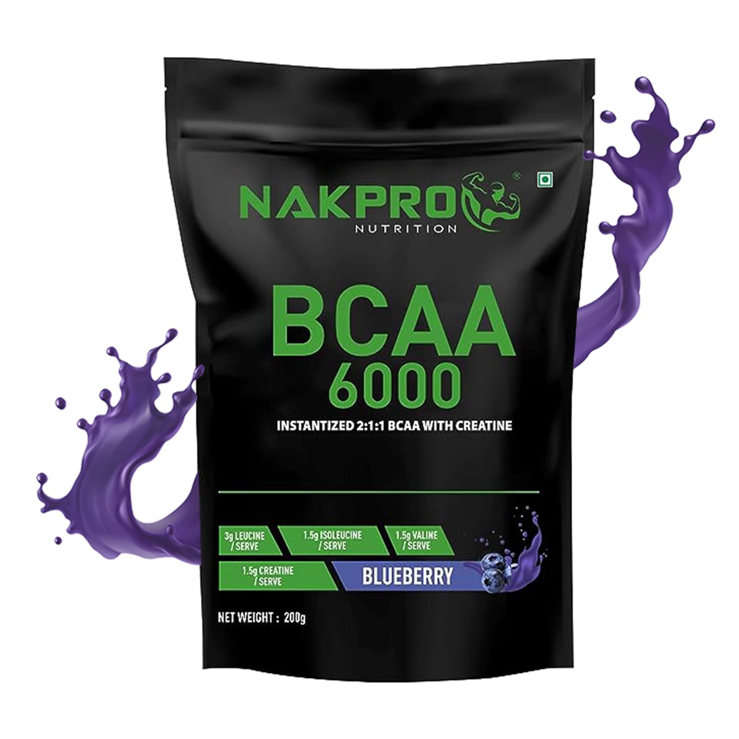 NAKPRO BCAA 6000 Instantized 211 BCAA 3g LLeucine, 1.5g L