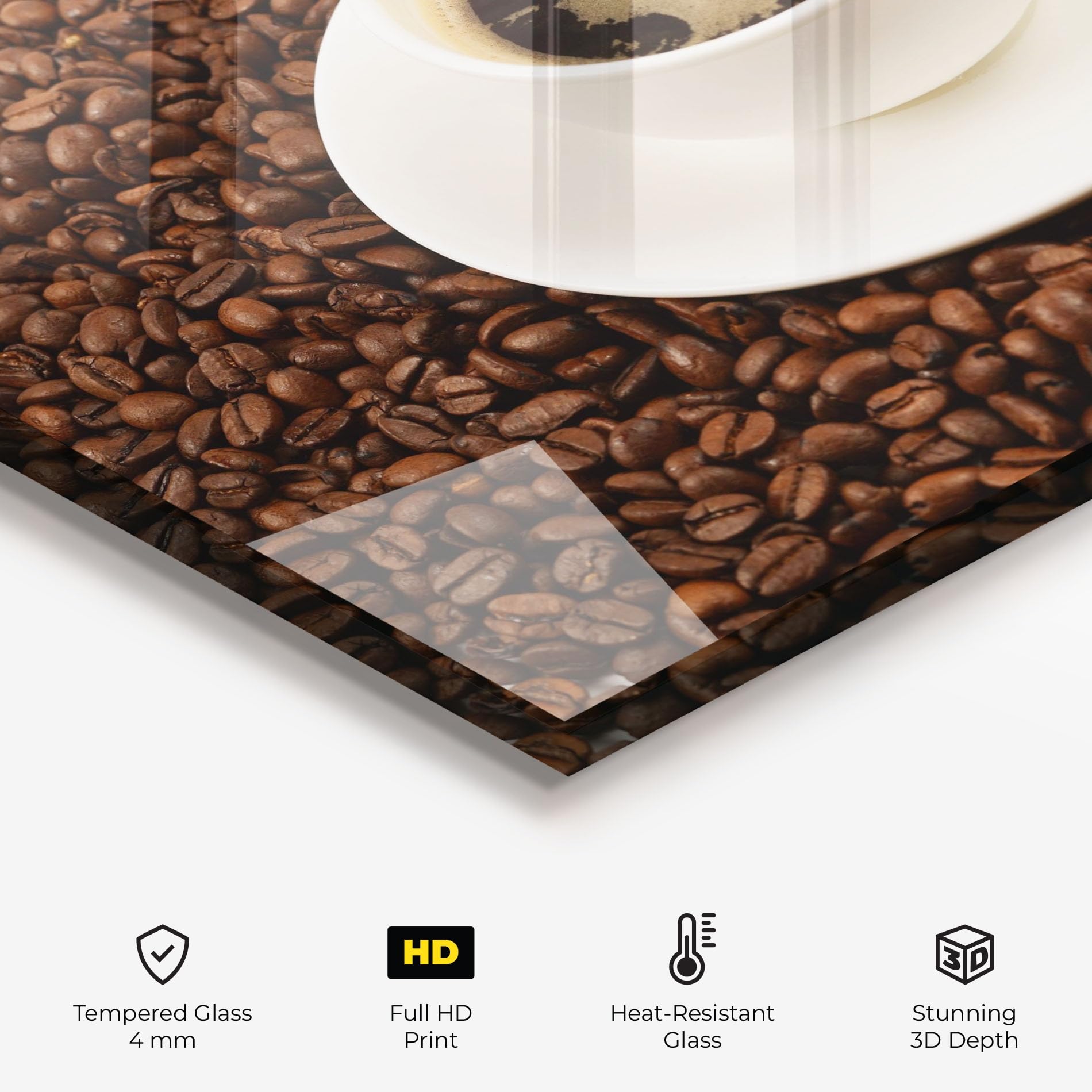 ARTHUB® Panel de Vidrio para Cocina 100x100 cm, 4mm Vidrio Templado | Protección contra Salpicaduras, Protección contra Salpicaduras para Cocina, Alimentos, Coffee Cup On Beans