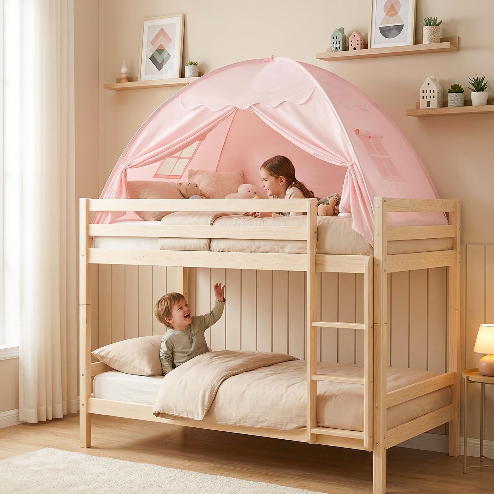 Tienda de campaña para cama para habitación infantil, tienda de campaña para niños, cama de suelo, tienda de campaña para niños, tienda de juegos para interiores, portátil y plegable, cama doble