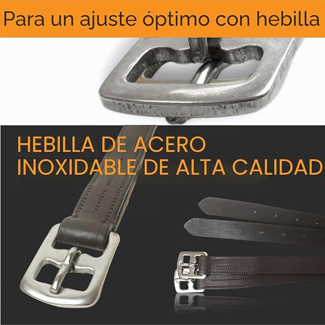 Foto 5 de 7 de Pferdelinis Correa para estribos de piel negra y marrón, apta para sillines ingleses, longitud 120 cm