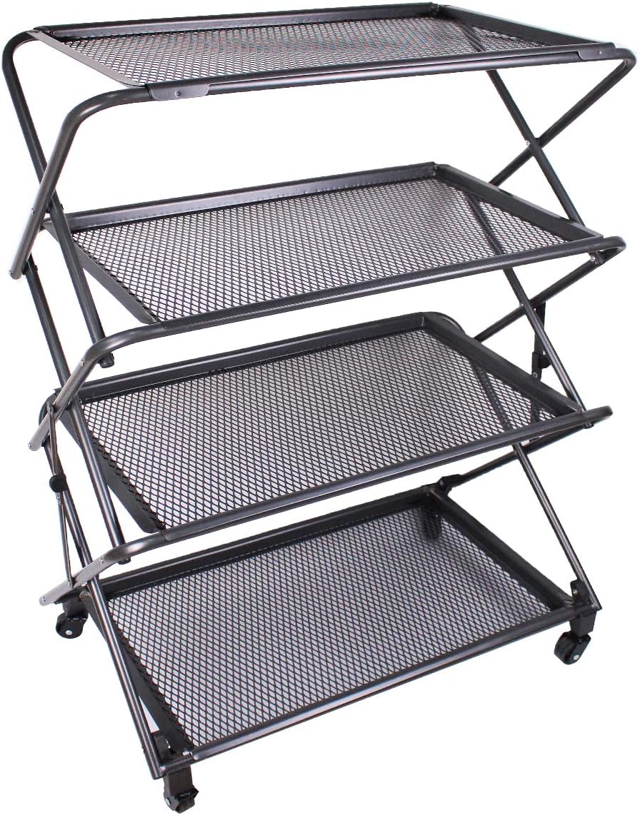 Zenree 4-Tier Folding Portable Durable Steel Kitchen Shelf, Black, 39" - Removable Mesh Trays, Perfect for Outdoor Cookouts, Extra Storage, Kitchen Storage