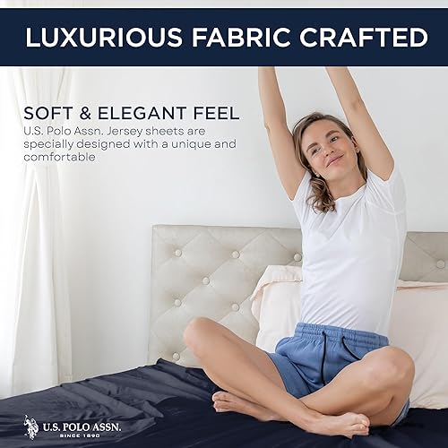 Miniatura 8 de U.S. Polo Assn. Para todas las estaciones, material de camiseta suave y acogedor, juego de sábanas de algodón de 4 piezas de 1800 hilos