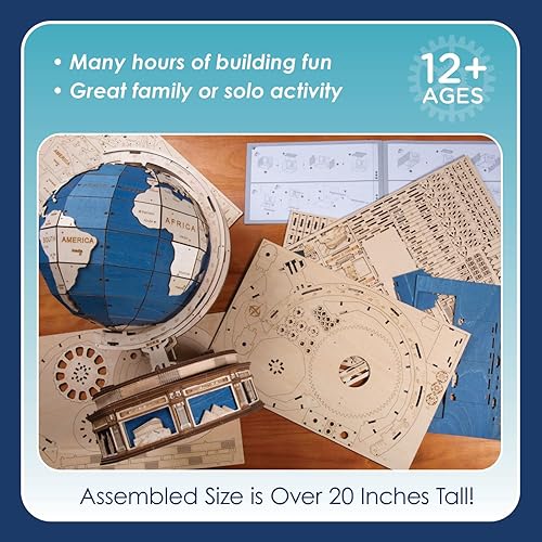 Miniatura 3 de MindWare Gearjits: Globe - Rompecabezas de construcción 3D de madera para adolescentes y adultos - Modelo de construcción de bricolaje - Diversión