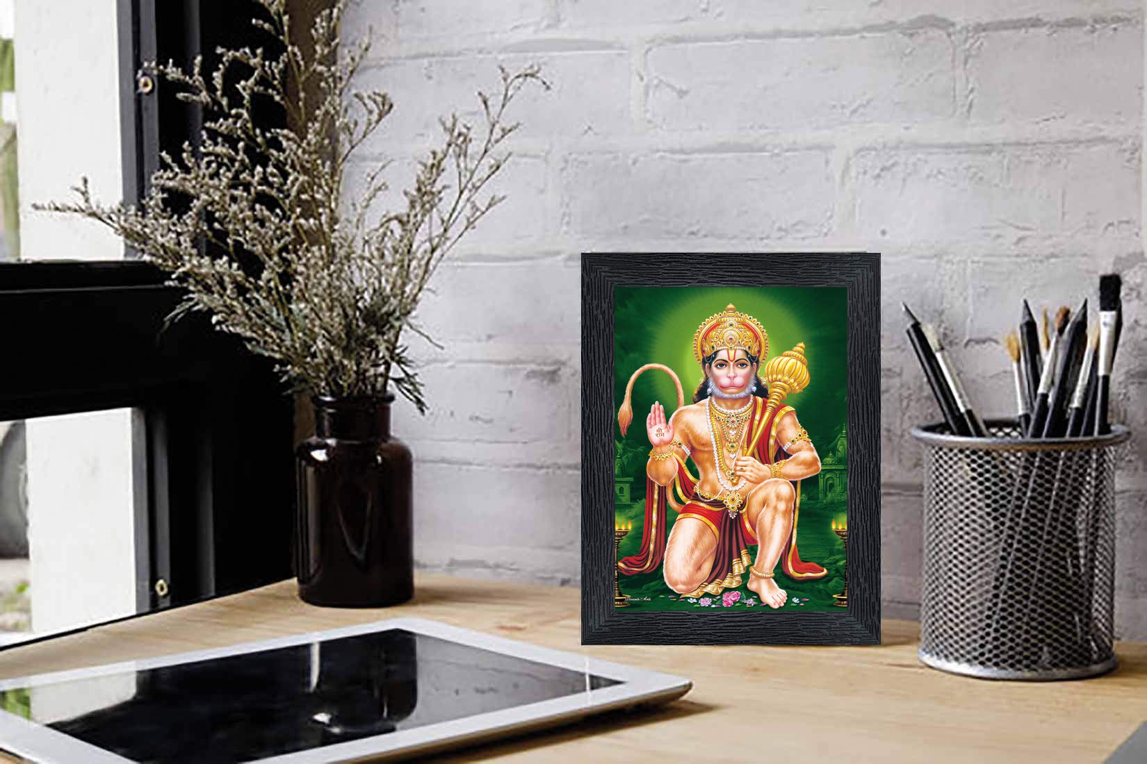 pnf Hanuman Religious Wood Photo Frames with Acrylic Sheet (Glass) for Worship/Pooja(photoframe,Multicolour,6x8inch)-20645