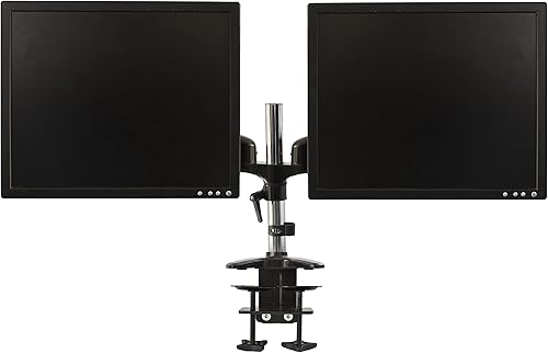ApexDesk Soporte de escritorio con brazo para monitor doble, resorte de gas de altura ajustable, montaje VESA con abrazadera C y base de montaje,