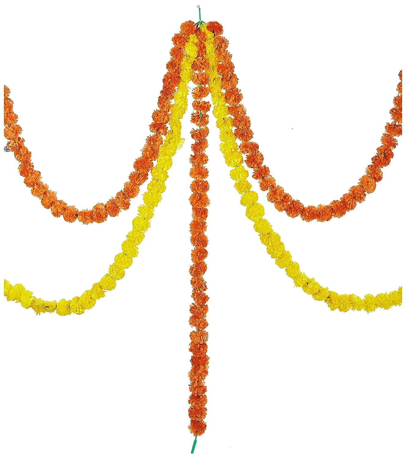 NE Collection Artificial Marigold Flower Garland for Decoration, Yellow and Orange, Set of 5