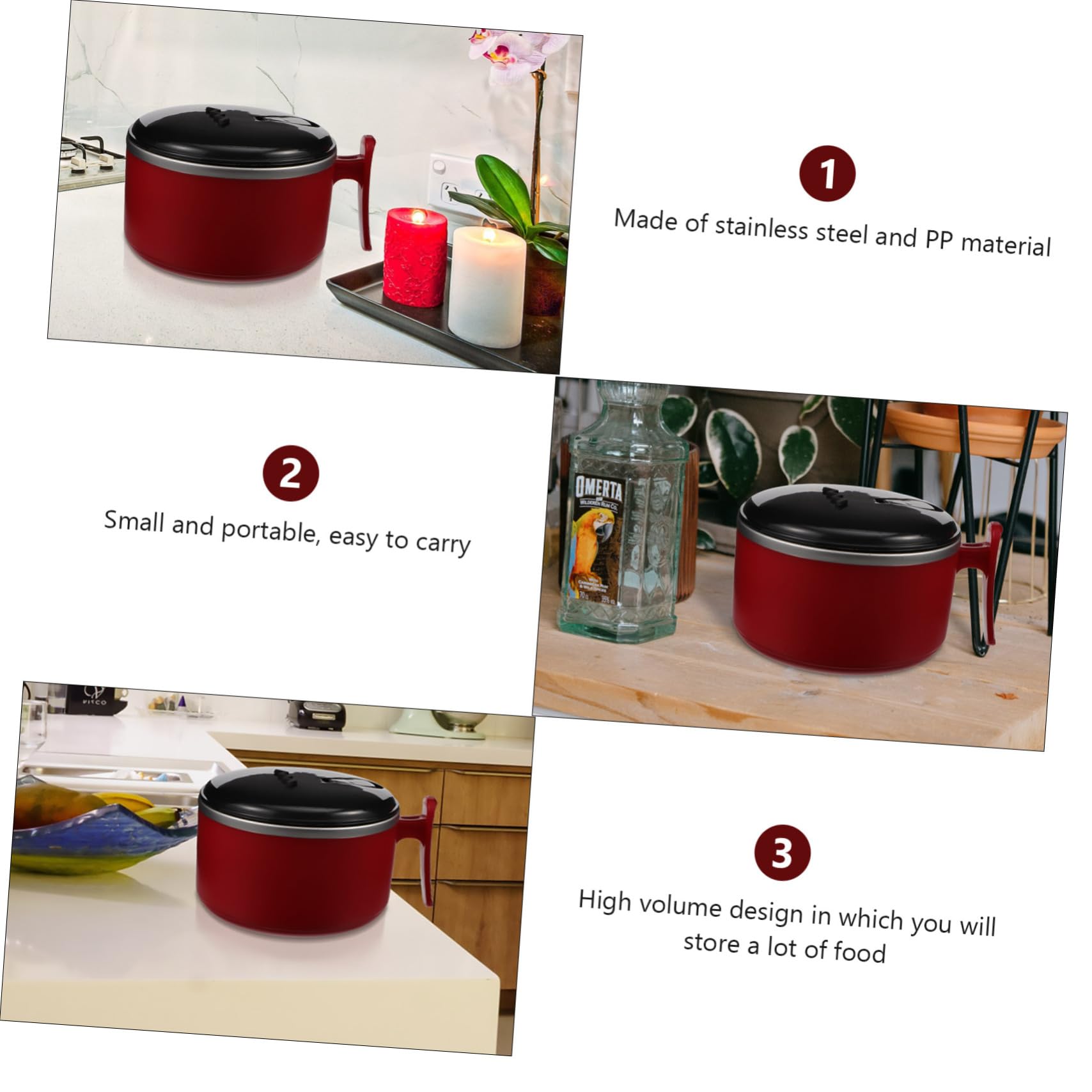 OFFSCH Instant Noodle Bowl Stainless Steel Rice Bowl with Handle Lid Soup Bowl for Travel Office Camping School Lunch Heat Resistant