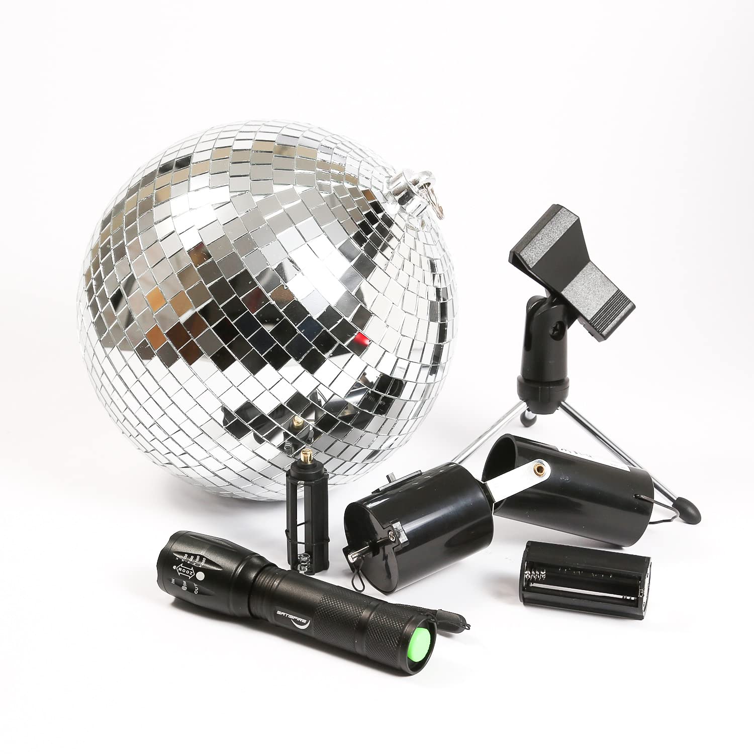 Kit de boule disco mobile de fête - Boule miroir de 20 cm - Moteur à piles - Pinspot - Trépied - Lumière à effet - Kit complet d'éclairage de fête