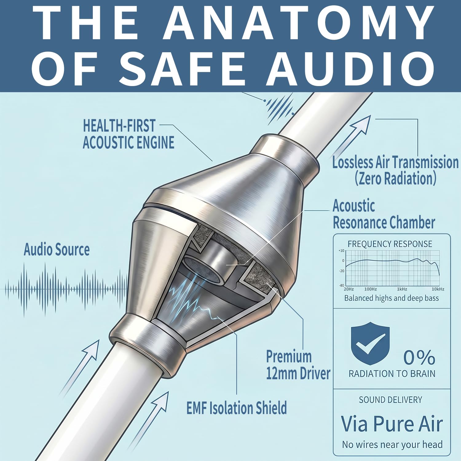 Cuffie USB-C Air Tube - Auricolari cablati anti radiazioni senza EMF con microfono per riduzione del rumore e controllo del volume - Zero EMF per gravidanza, bambini - Comfort orecchio aperto per