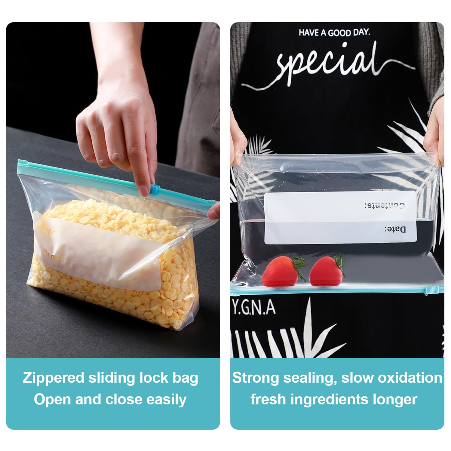 60 Stks Voedselopslag vriezer - Heavy-duty slider ziplock, herbruikbaar 60 Stks Voedselopslag vriezer - Heavy-duty slider ziplock, herbruikbaar