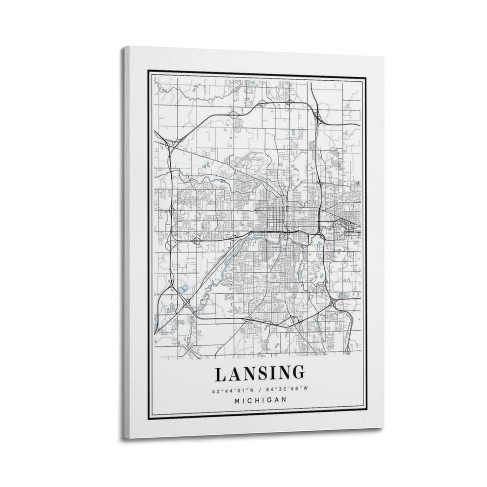 xiaoxiaoshen Lansing Michigan Map Canvas Poster Wall Art Prints Room Aesthetic Murals Bedroom And Living Decorations 20x30inch(50x75cm)