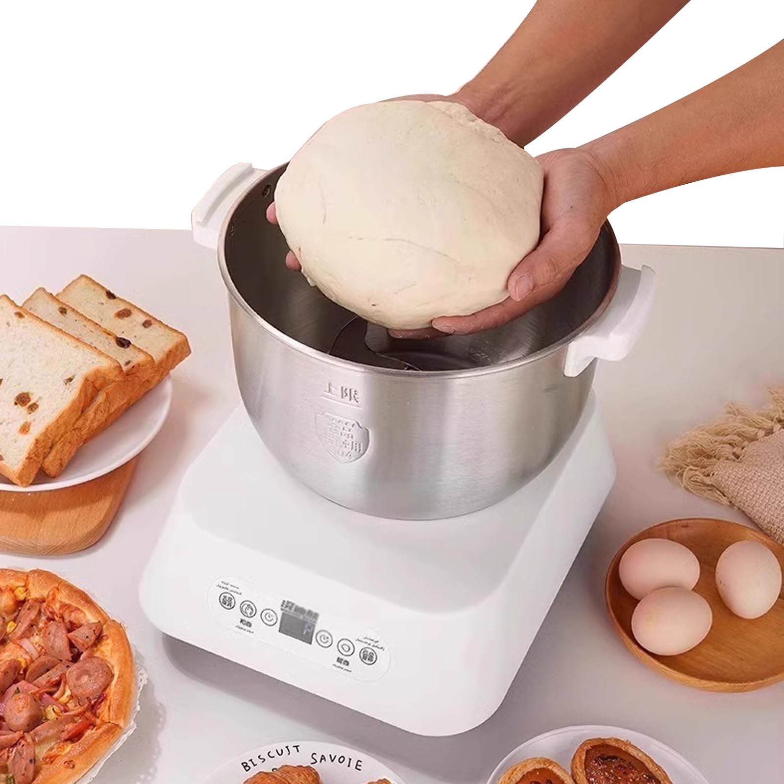 7L Dough Mixer, Electric Dough Maker with Ferment Function, Stainless Steel Dough Mixer, Thermostatic Fermentation, Intelligent Timer, Stand Mixer for Home Baking