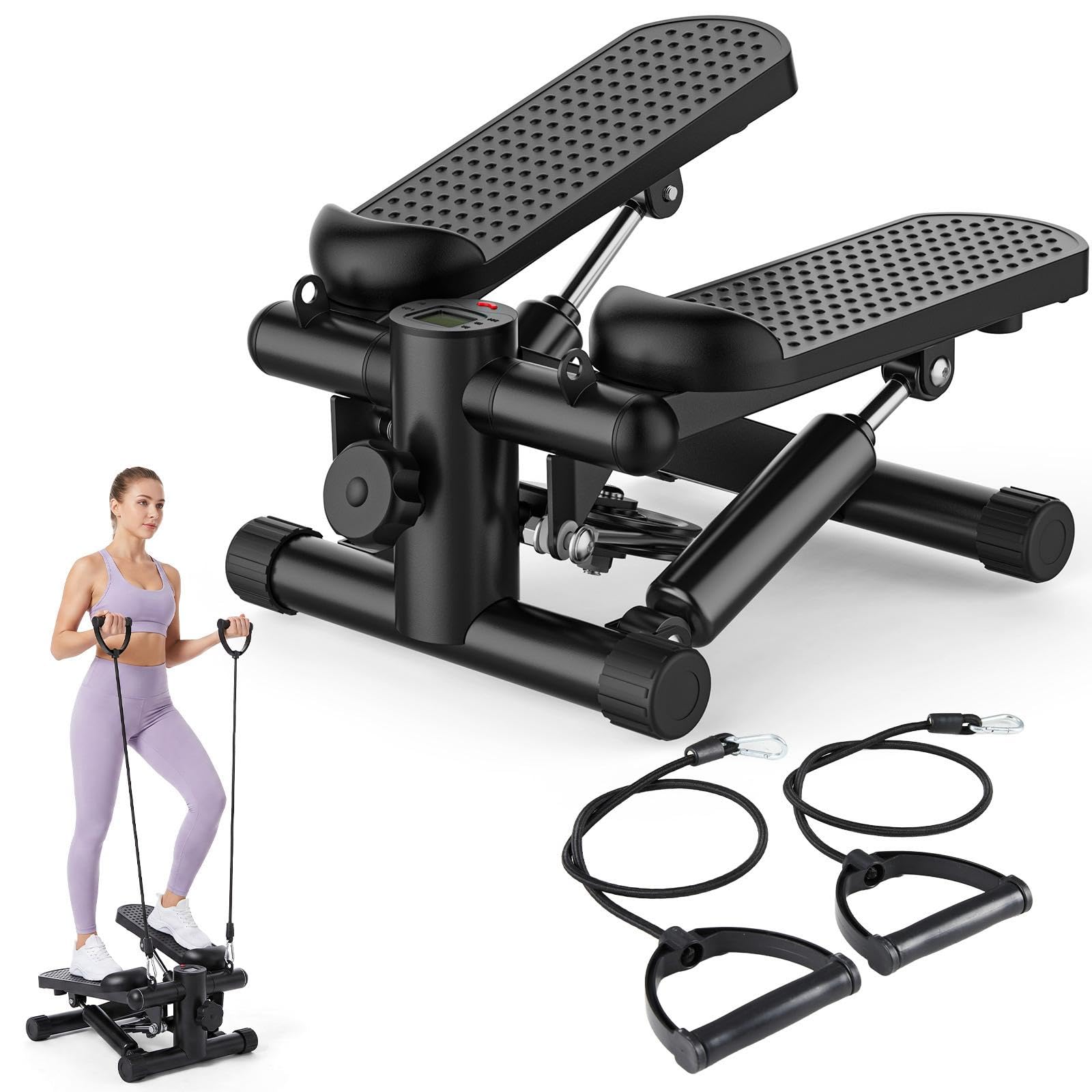 OLIXIS Steppers for Exercise At Home Workout Equipment, Mini Stepper Exercise Machine for Senior Citizens, Twist Stepper with Resistance Bands, Cardio Weight Loss Equipment Home Fitness