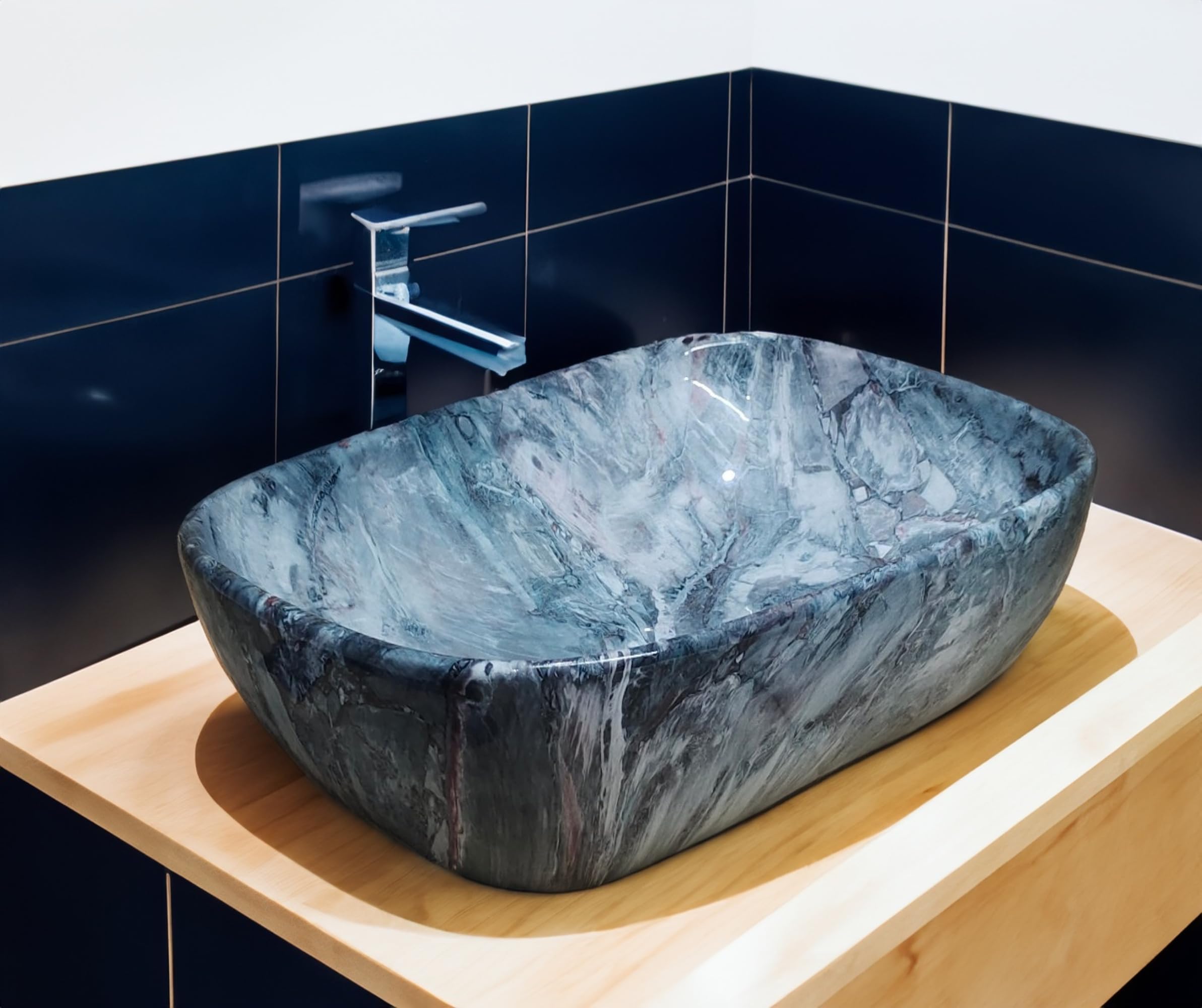 Soyo Art Rectangular Designer Ceramic Wash Basin / (Inch 18 x 13 x 5) / Color Blue/Glossy Finish/Counter top/Tabletop Ceramic Bathroom Sink