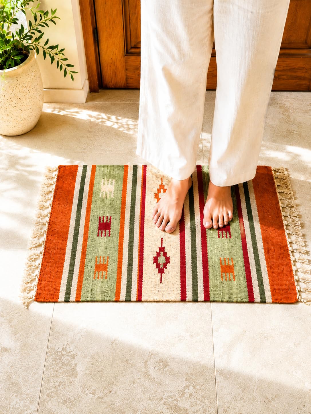 Boho Home Anti Slip Rectangular Pure Cotton Door Mat, 40X60 Cm, Water Absorbing, Machine Washable Floor Mats, Best Use in Bathroom, Kitchen, Bedroom Etc. Multicolor. Pack of 3-picture-34