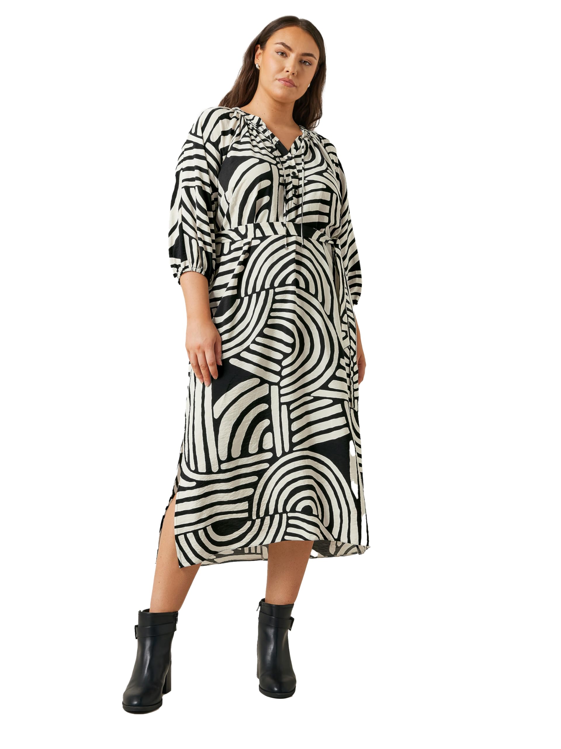Evans - Women's Midi Dress - Abstract Print - Black - Size 30-32