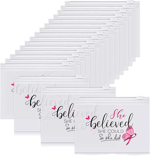 Oudain 60 bolsas de maquillaje para concientización sobre el cáncer de mama, bolsas de cosméticos con cinta rosa, regalos para sobrevivientes de