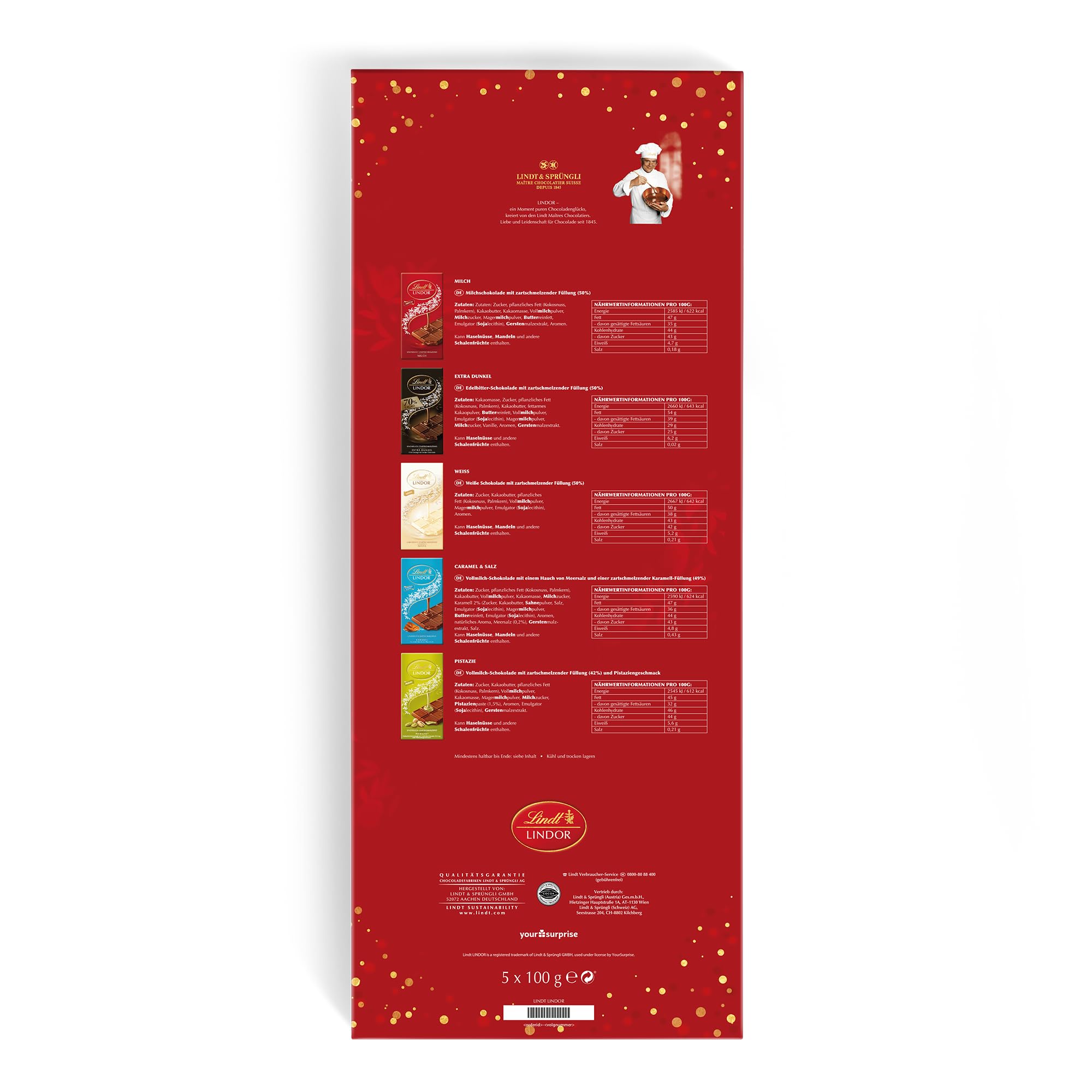 XXL Lindt Lindor Tablette de Chocolat Personnalisée - Cadeau Fête des pères - Cadeau Anniversaire Homme et Femme, Personnalisé avec Nom et Message avec 5 Barres Lindor