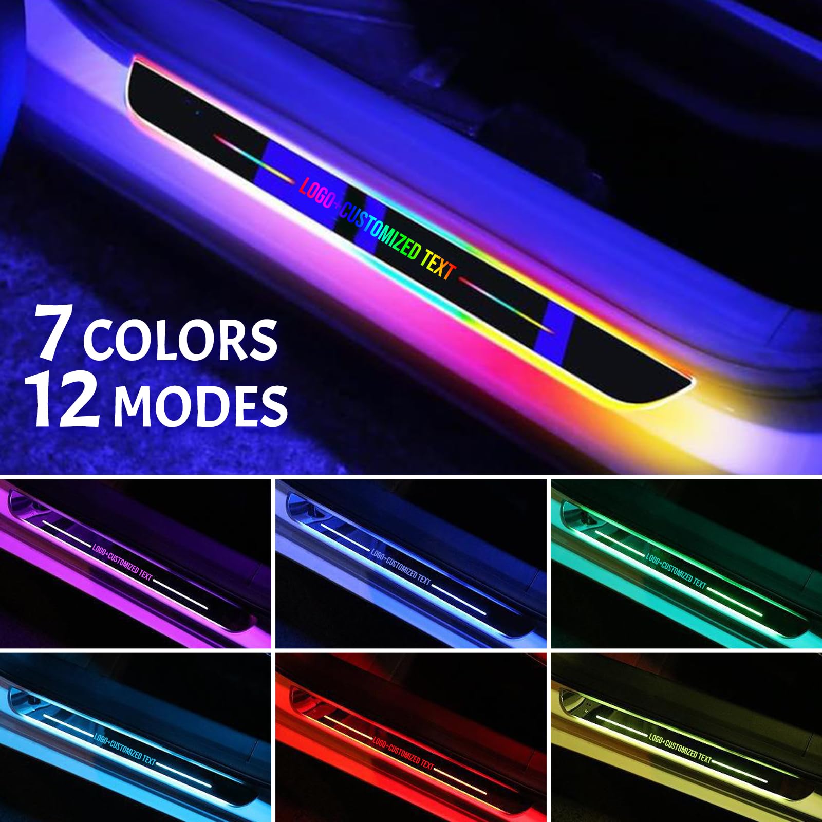 Luces LED de Estribo de Puerta Personalizadas, con Logo y Texto, Luces de Bienvenida de Auto Recargables, Estribos LED de Fibra de Carbono, Protector de Estribo Universal para Todos los Autos
