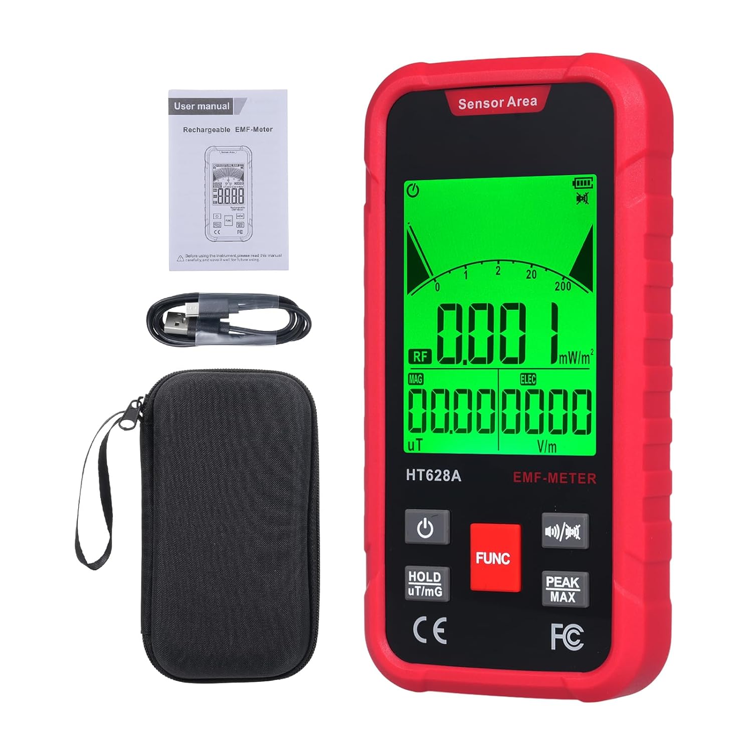 Generic 3 in 1 電磁界放射線検出器 EMF 測定用 データ保持 安全監視用 ABS レッド 1 カウント (HT628