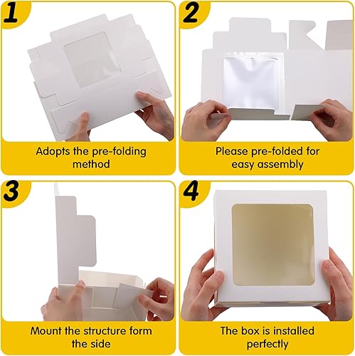 Miniatura 3 de Geyee 80 cajas blancas de panadería con ventana, cajas de galletas de 6 x 6 x 3 pulgadas, cajas de postre, caja desechable para pasteles, donas,