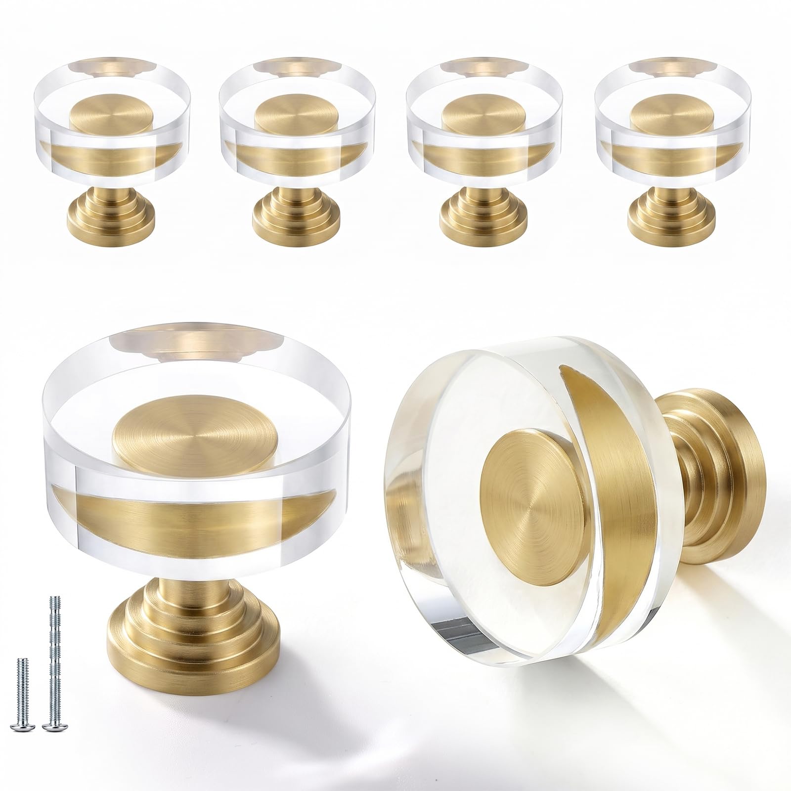 12 Pack 1-1/4 Inch Glass Crystal Cabinet Knobs, Brass Polygon Drawer Pulls — Amazon image 15