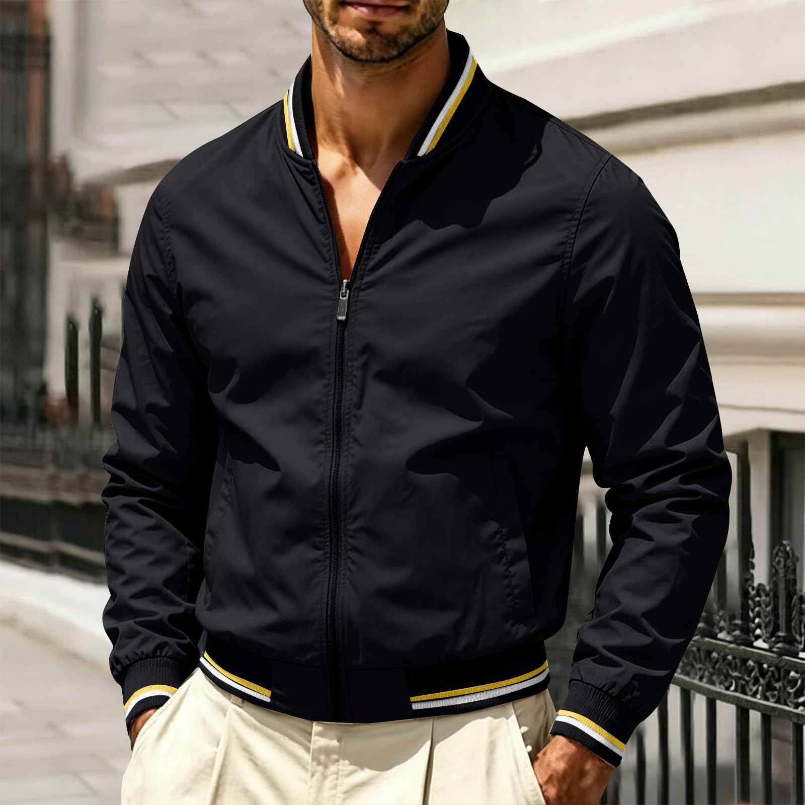 Chaqueta bomber ligera y fina para hombre, chaqueta de entretiempo, para primavera, verano, exterior, chaqueta deportiva informal con cremallera, chaqueta de piloto, chaqueta de primavera