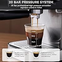 Vista 2 de Máquina de café espresso de 20 bares, cafetera espresso profesional con espumador de leche, varita de vapor para café con leche, capuchino, cafetera