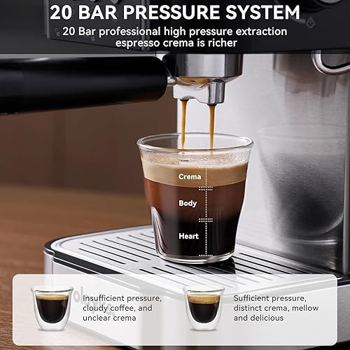 Miniatura 2 de Máquina de café espresso de 20 bares, cafetera espresso profesional con espumador de leche, varita de vapor para café con leche, capuchino, cafetera