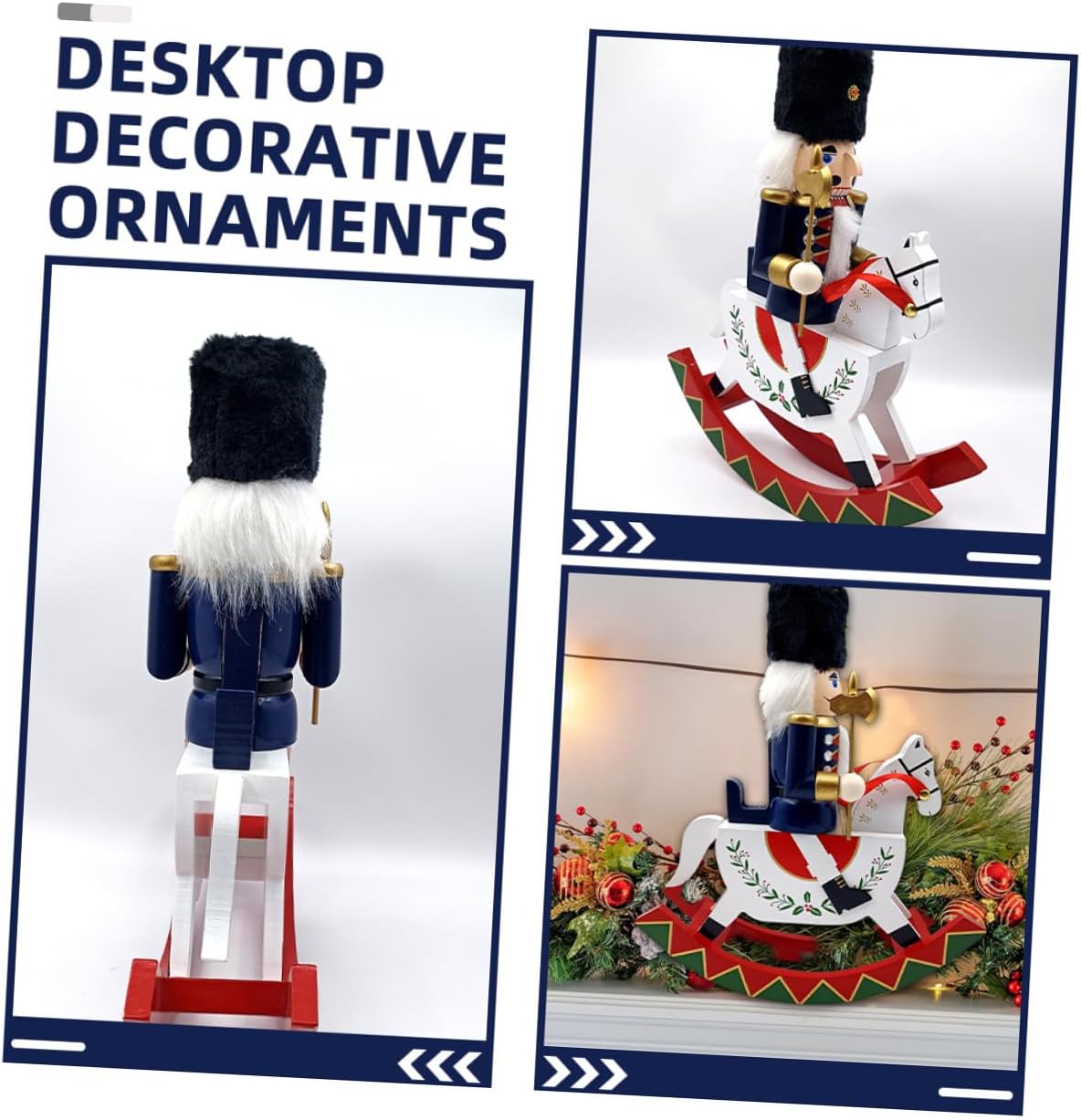 FUOYLOO Christmas Nutcracker Soldier Figurine Wooden Nutcracker Puppet Large Size Desktop Ornament Holiday Xmas Tree Decoration