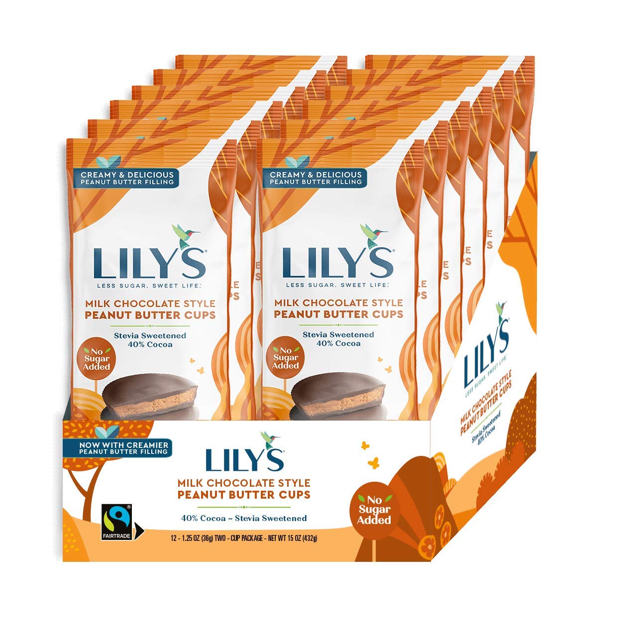 Lily's Sweets Milk Chocolate Style Peanut Butter Cups by | Stevia Sweetened, No Added Sugar, Low-Carb, Keto-Friendly, Gluten-Free & Non-Gmo | 12 Pack, 2 Cups per Pack