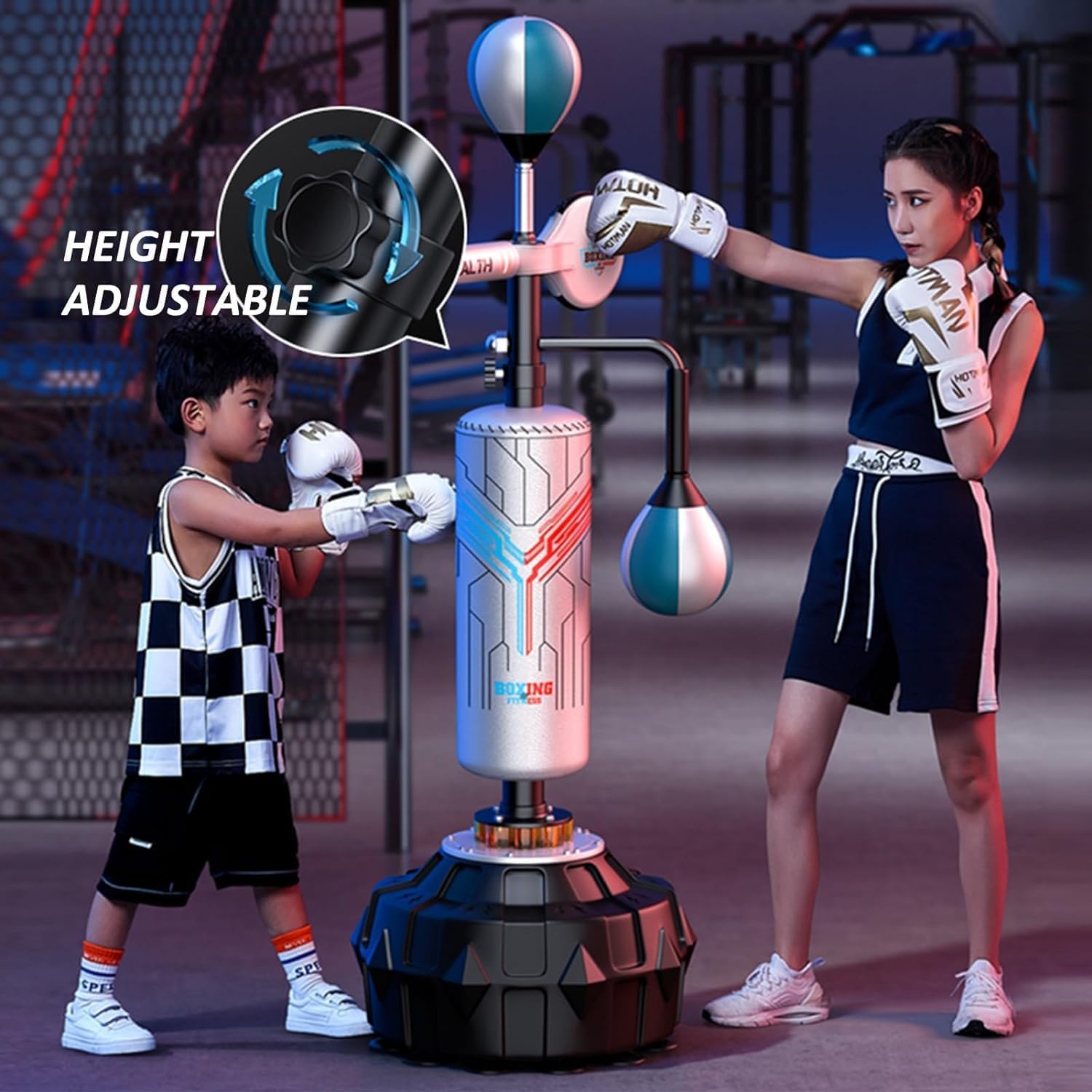 Speed Ball/Swing Arm/Sandbag Freestanding Boxing Bag, 360° Swing Bar Punchng Sport Sand Bag, 160-200cm Height Adjustable Fitness Training Equipment, Home Gym Fitness Training Reaction Target