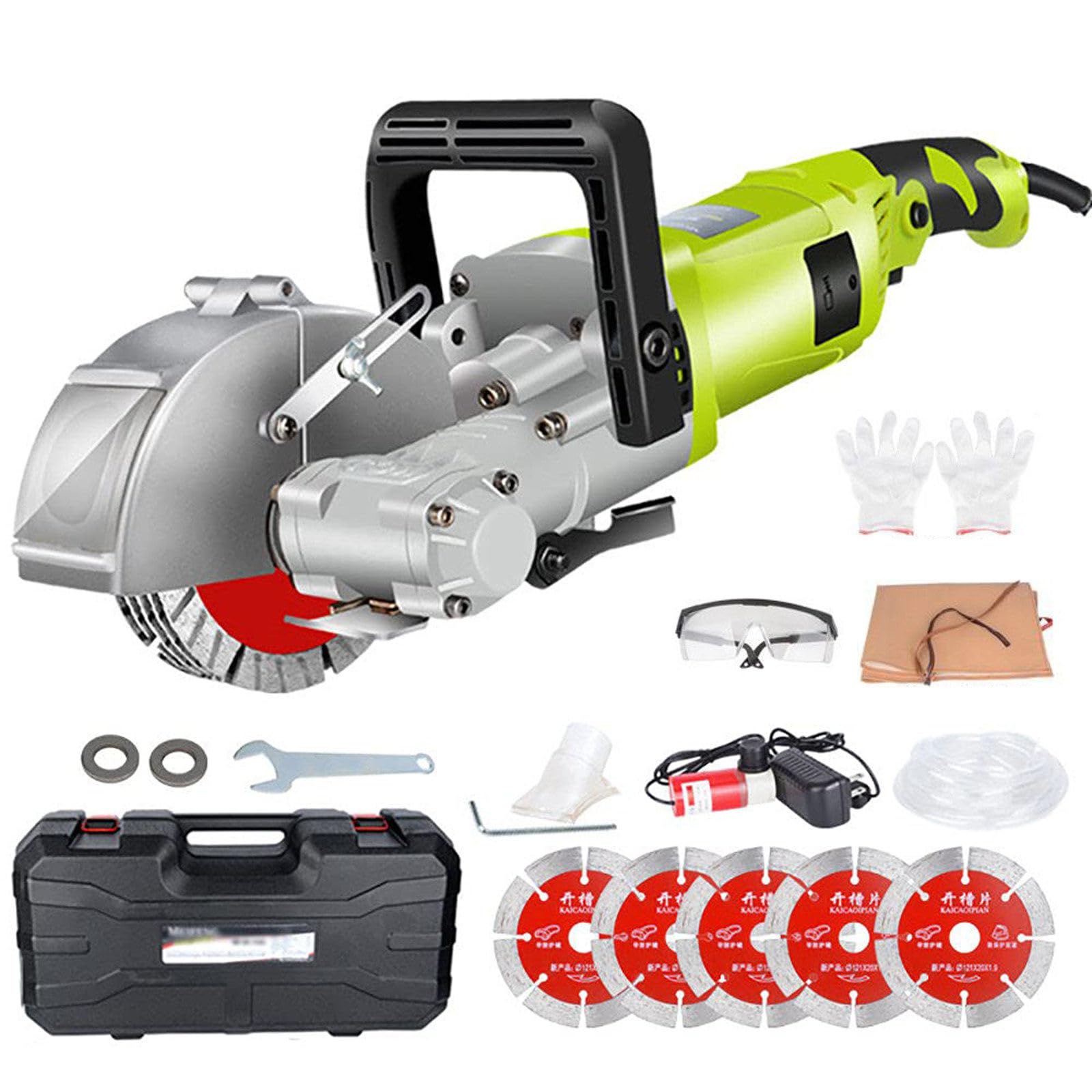 à rainurer électrique murale 4000 W avec 5 lames de scie de 125 mm, rainureuse carrelage en marbre, profondeur 37 mm, largeur 33 mm, verte