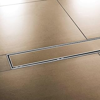 Edelstahl Duschrinne extra flach mit Ablauf & Siphon (120cm, Höhe 53mm) - waagerechter Duschablauf Komplettset befliesbar - Duschabfluss & Duschablaufrinne mit passender Dichtmanschette