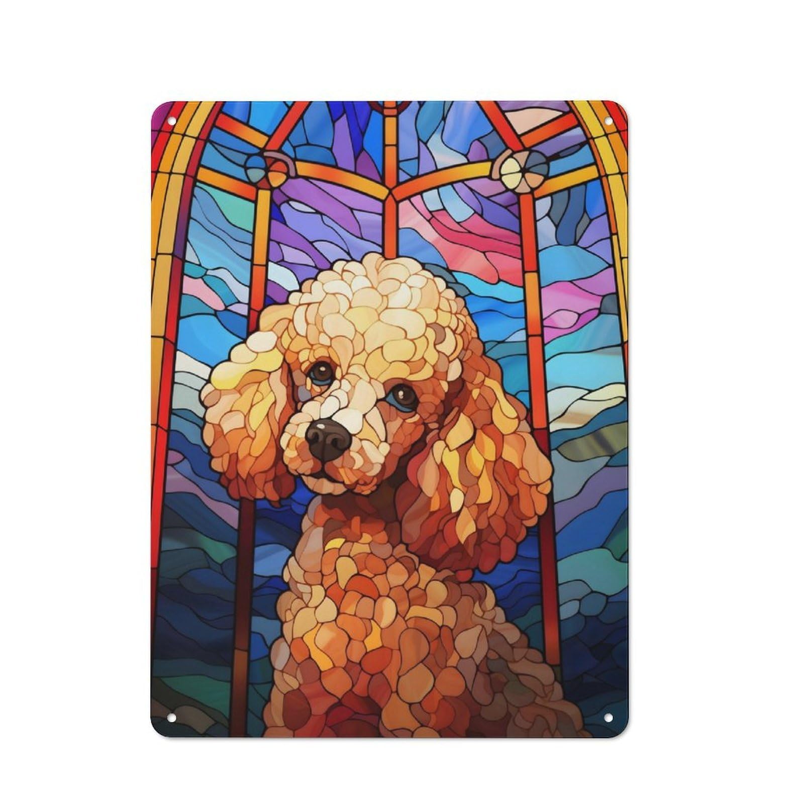 Junmoney Poodle Dog Stained Glass Vintage Metal Plaque 40X30cm For Workshop Wall, For Kitchen And Home Bar Decor, For Home Office And Studio Walls