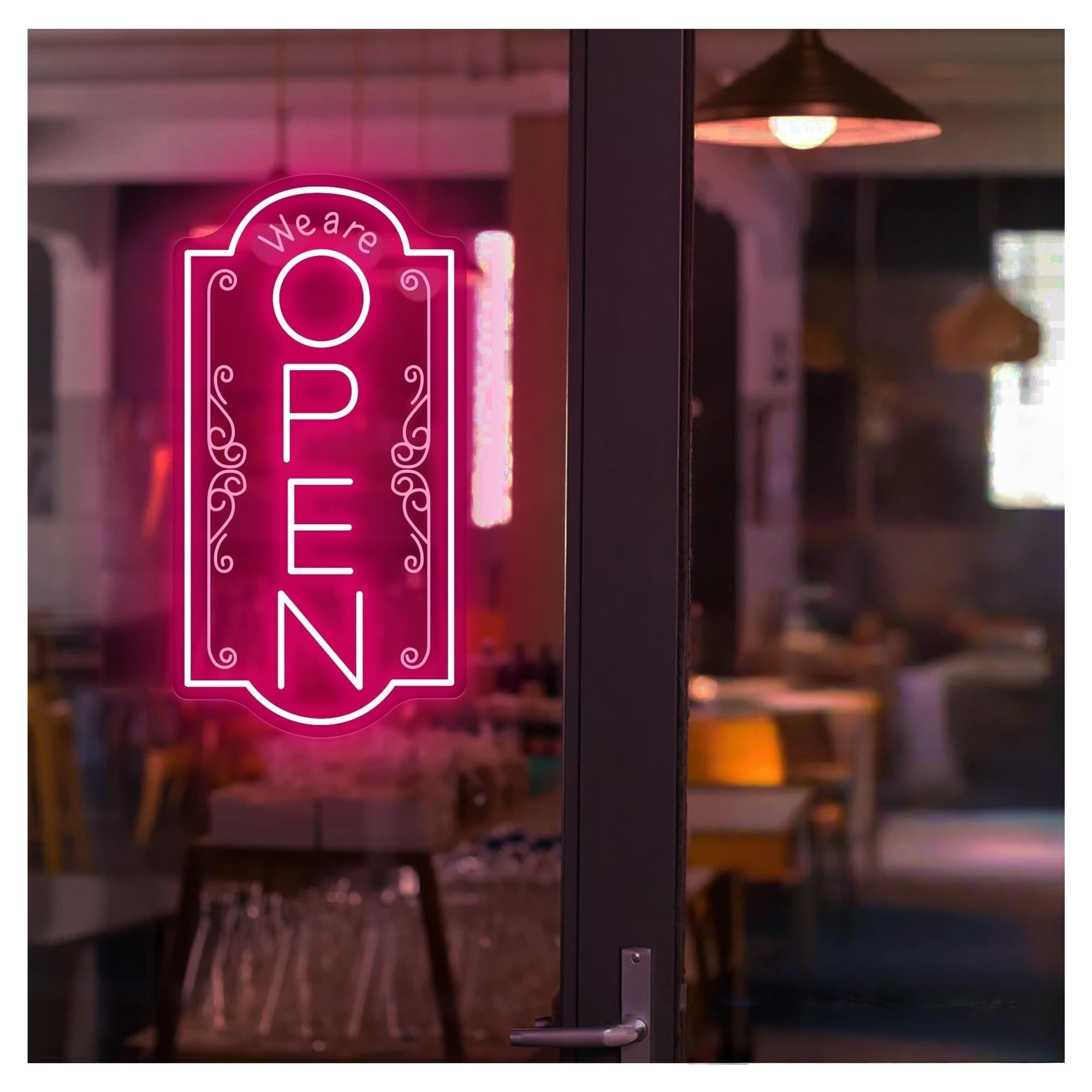 RONGCH Hanging Art Neon Signs We are Open Vertical Neon Sign, Suitable for Restaurant Shop Cafe Decor with Brightness Adjustable 19cmx35cm(C)